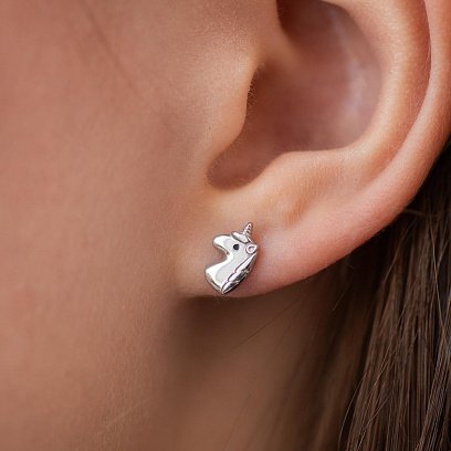 Детские серьги - пусеты "Единорог" в серебре (эмаль) 1369 №2