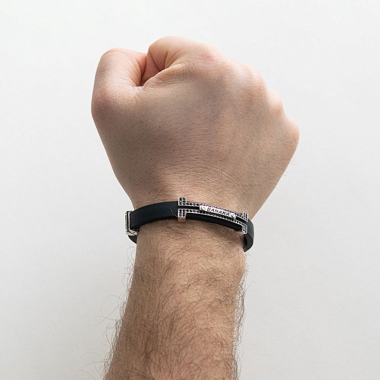 Чоловічий срібний браслет (каучук) Б0007d від ювелірного магазину Онікс - 1