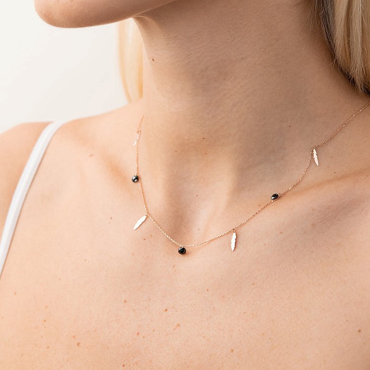 Колье "Перышки" в красном золоте (фианиты) кол02024 от ювелирного магазина Оникс - 1