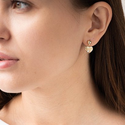 Золотые серьги - пусеты "Сердечки" с фианитами с07011 №8