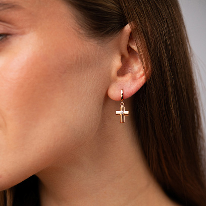 Золотые серьги "Крестики с фианитами" с04415