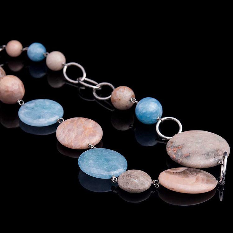 Бусы с агатом, кораллом и полевым шпатом 1650бу36 - 2 Бусы с агатом, кораллом и полевым шпатом 1650бу36 от ювелирного магазина Оникс - 2