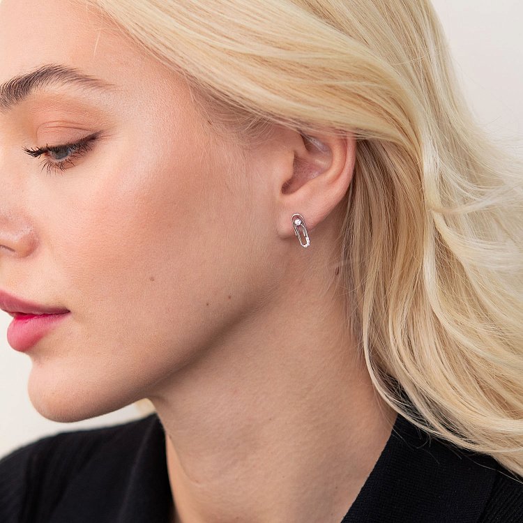 Золоті сережки - пусети "Скріпки" (фіаніт) с07650 від ювелірного магазину Онікс - 1