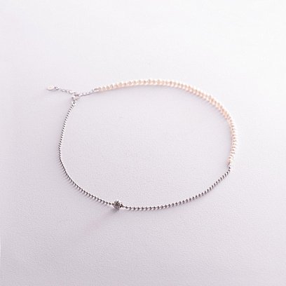 Срібне кольє "Перлинки та кульки" 181233