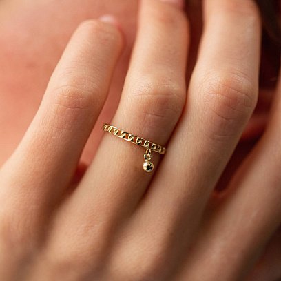 Кольцо "Цепочка с шариком" в желтом золоте к07185 №2