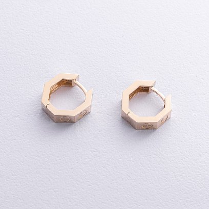 Серьги - кольца "Love" в желтом золоте с06803 №2