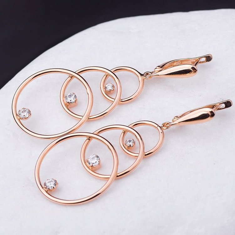 Золотые серьги с фианитами с01255 от ювелирного магазина Оникс - 3