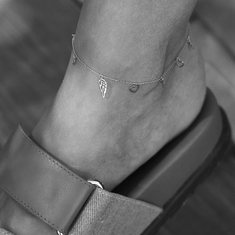 Браслет "Сердечки и крестики" на ногу (белое золото) б04836 от ювелирного магазина Оникс - 3