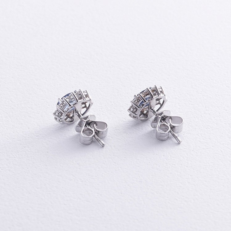 Золоті сережки - пусети (сапфіри, діаманти) сб0494gl від ювелірного магазину Онікс - 4