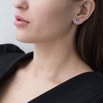 Золотые серьги-гвоздики "Цветок" с сапфирами и бриллиантами сб0100lg №2