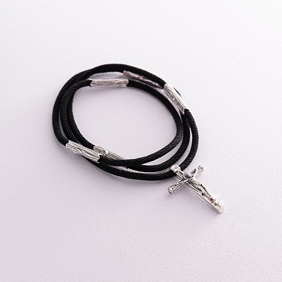 Православный серебряный крест "Распятие. Спаси и Сохрани" на шнурке 846