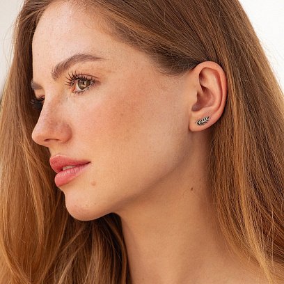 Серьги - пусеты "Колоски пшеницы" в белом золоте с08784 №2