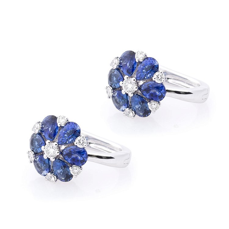 Золоті сережки з сапфірами і діамантами "Квітка" сб0068gm від ювелірного магазину Онікс