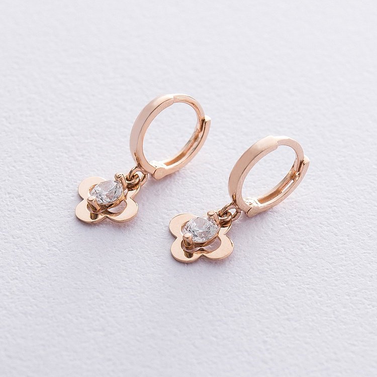 Золотые серьги "Клевер" с фианитами с06539 от ювелирного магазина Оникс
