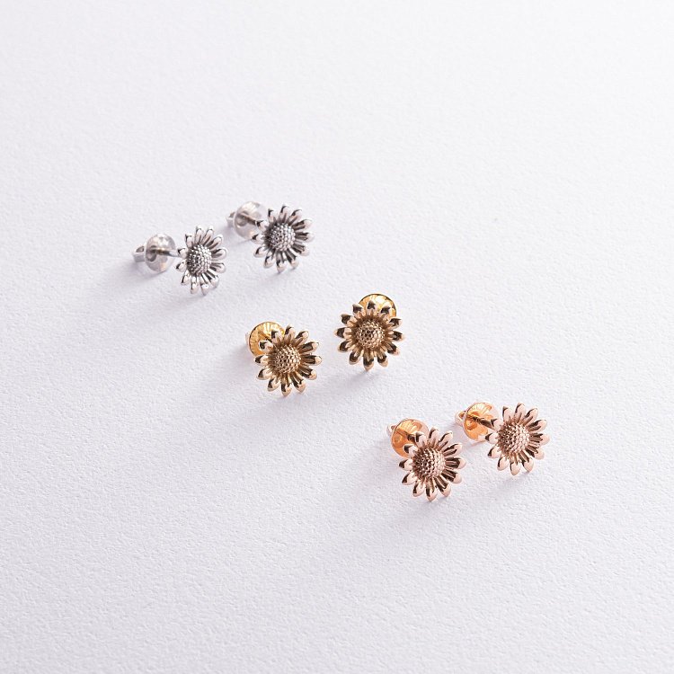 Серьги - пусеты "Подсолнухи" в красном золоте с08274 от ювелирного магазина Оникс - 2