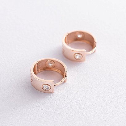 Сережки - кільця "Love" в червоному золоті (фіаніти) с07215 №3