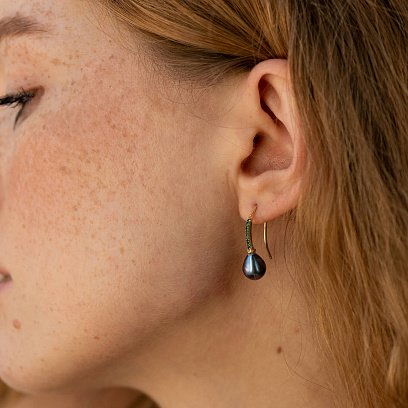 Золоті сережки - петельки "Олівія" з перлами і фіанітами с08512 №4