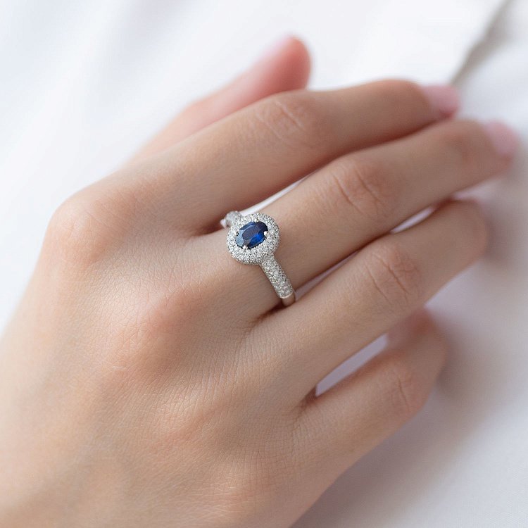 Золотое кольцо (сапфир, бриллиант) R13659Saj от ювелирного магазина Оникс - 1