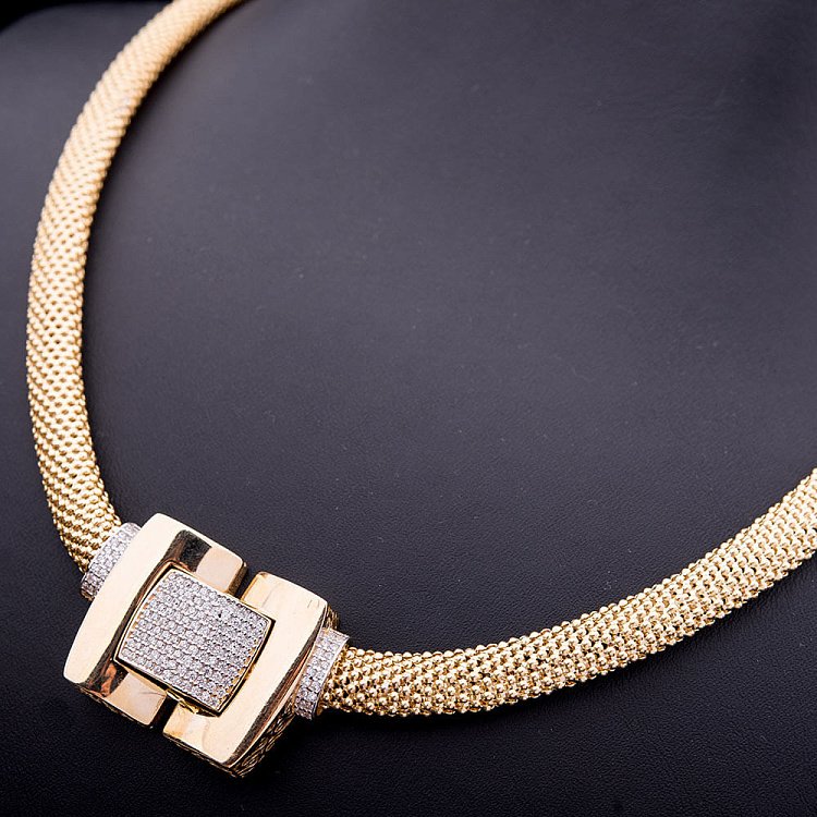 Ексклюзивне золоте кольє з фіанітами (плетіння "Попкорн") кол00713 від ювелірного магазину Онікс - 1