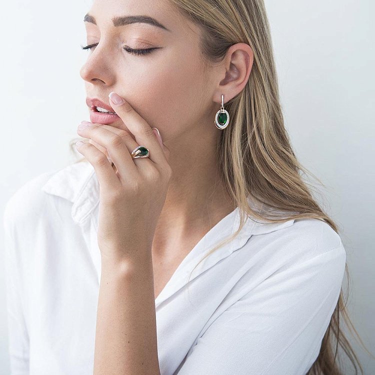 Золоті сережки з празіолітом і фіанітами с05162 від ювелірного магазину Онікс - 3