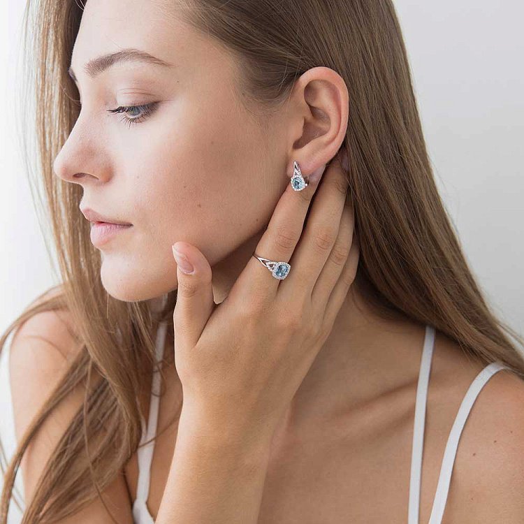 Золотые серьги с голубым топазом и бриллиантами с342А1 от ювелирного магазина Оникс - 4