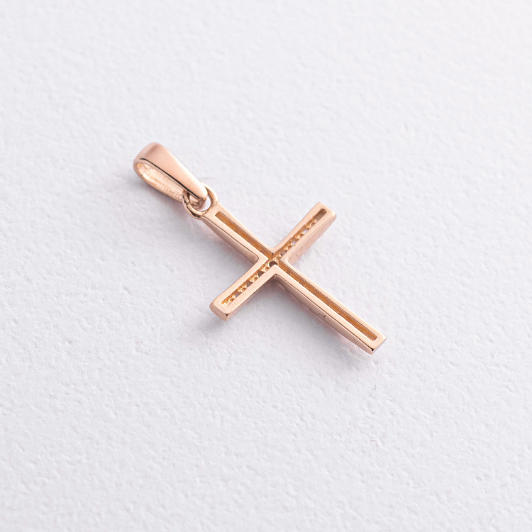 Хрестик у червоному золоті (фіаніти) п04028 від ювелірного магазину Онікс - 1