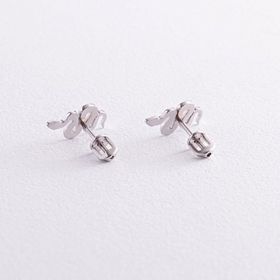 Серьги - пусеты "Змеи" в белом золоте с07998 №5