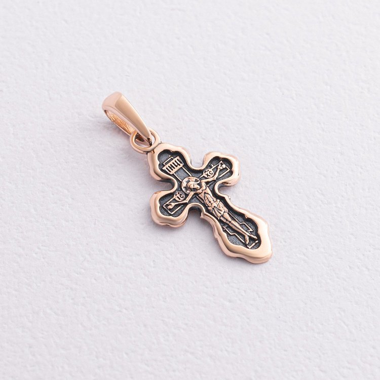 Дитячий золотий православний хрестик "Розп'яття. Спаси і збережи" п02320 від ювелірного магазину Онікс