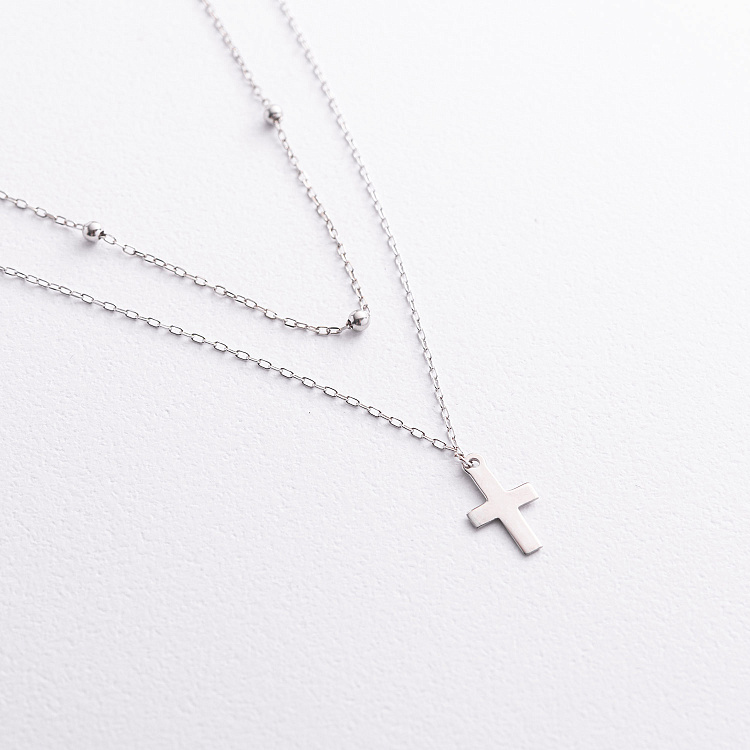Двойное серебряное колье "Крестик" 908-01328 от ювелирного магазина Оникс - 1