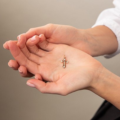 Золотой крестик "Распятие. Спаси и Сохрани" с фианитами п03585 №2