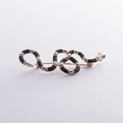 Золота брошка "Змія" з чорними та білими фіанітами зак00339 №3