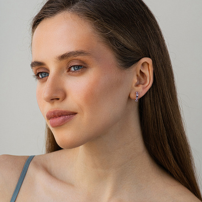Серебряные серьги с розовыми синтетическими сапфирами 2580/1р-PSPH №2