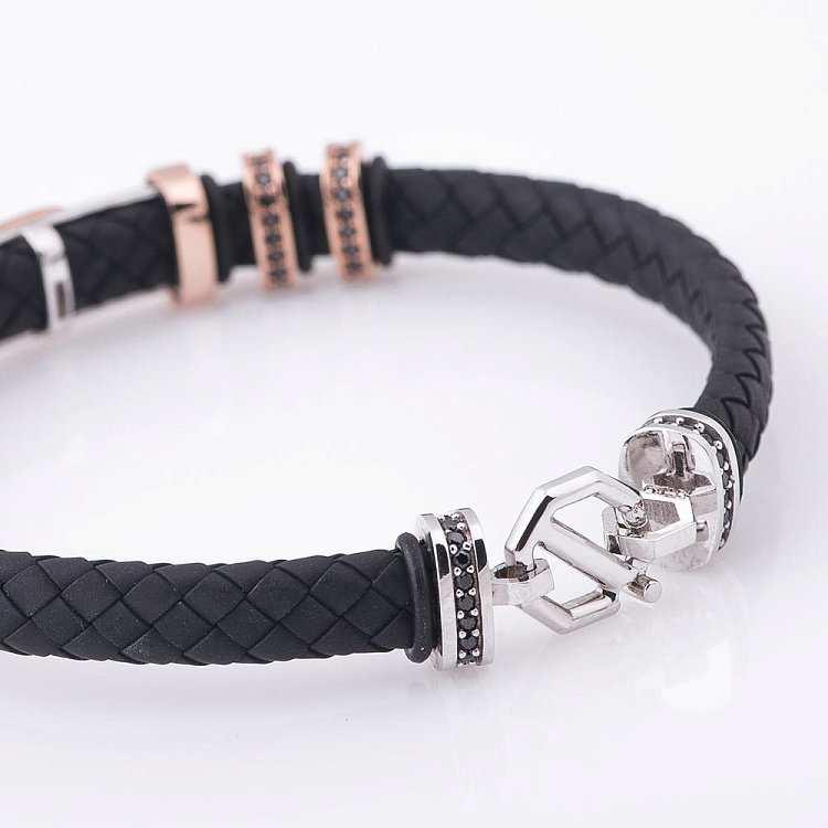 Каучуковый браслет с золотыми вставками и фианитами б02741 от ювелирного магазина Оникс - 2