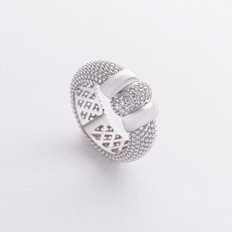 Каблучка "Marie" у білому золоті (фіаніти) к08285 від ювелірного магазину Онікс