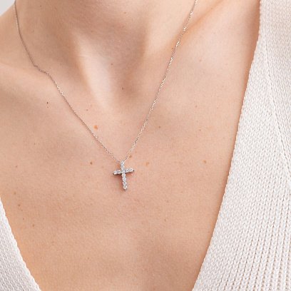 Золотое колье "Крестик" с бриллиантами 112131121 №5