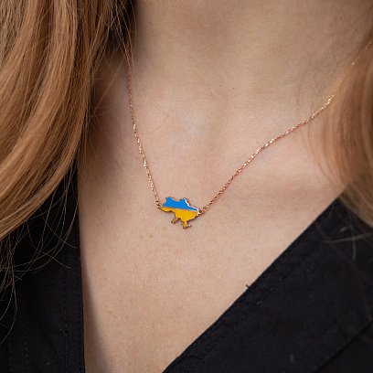 Колье "Карта Украины" в красном золоте (голубая и желтая эмаль) кол02357 №6