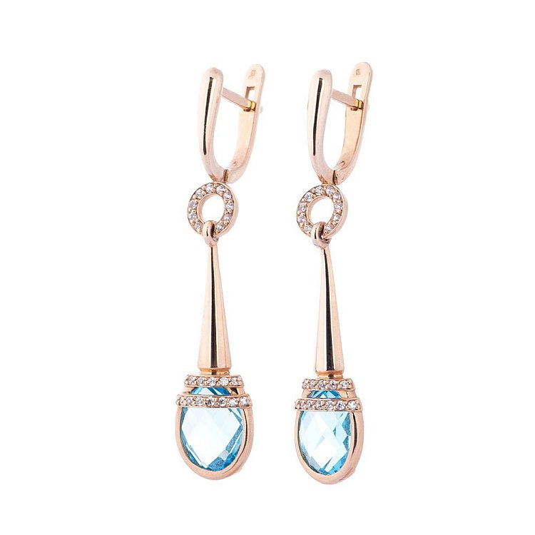 Золоті сережки з топазами swiss і фіанітами 14050774 - 1 Золоті сережки з топазами swiss і фіанітами 14050774 від ювелірного магазину Онікс - 1