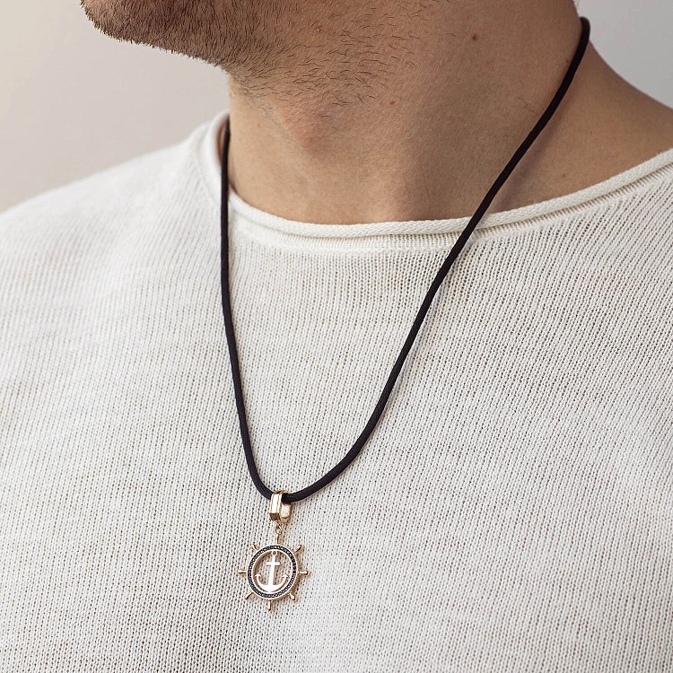 Кулон "Якорь" с черными фианитами (красное золото) п02744 от ювелирного магазина Оникс - 1