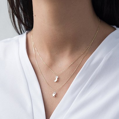 Двойное золотое колье "Луна и звезда" с фианитами кол01540 №2