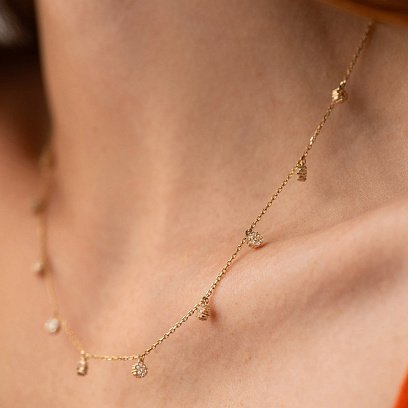 Колье "Цветочки" с фианитами (желтое золото) кол01401 №3