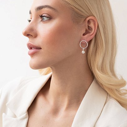 Серебряные серьги - пусеты "Круговорот" с жемчугом 123174 №8