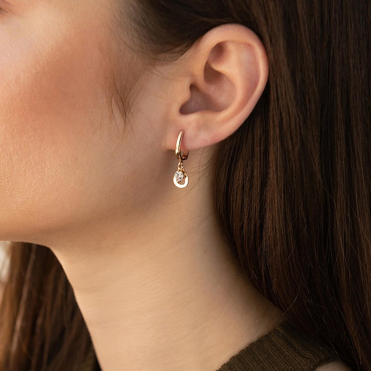 Золоті сережки "Крапельки" з фіанітами с08309 від ювелірного магазину Онікс - 1