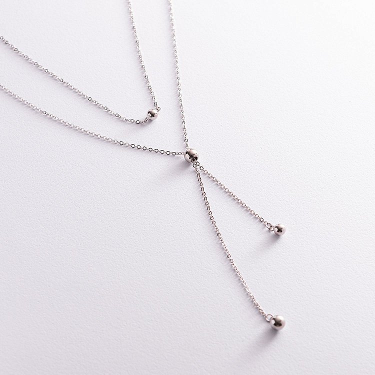 Подвійне срібне кольє з кульками 181133 від ювелірного магазину Онікс