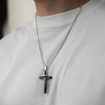 Срібний хрест "Розп'яття" з ебеновим деревом 1213р №4