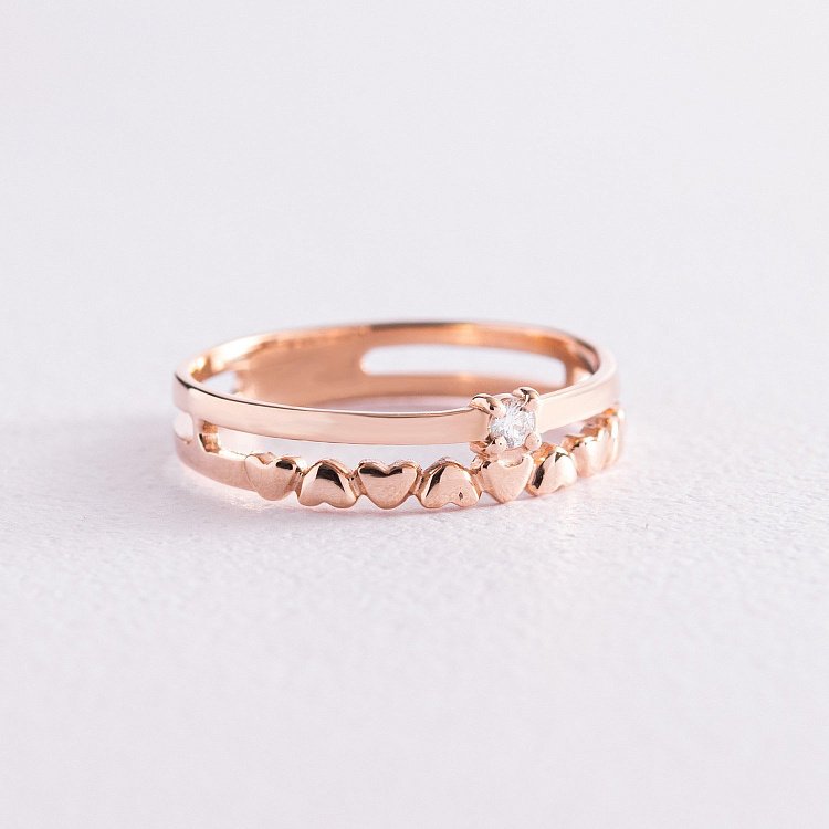 Золотое помолвочное кольцо "Сердечки" с бриллиантом 740377 от ювелирного магазина Оникс - 4