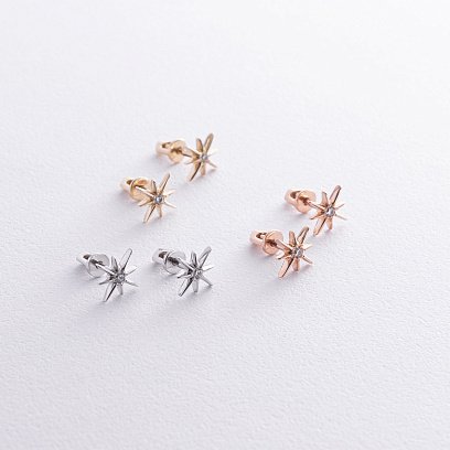 Золоті сережки - пусети "Зірки метеорити" з фіанітами с08596 №3