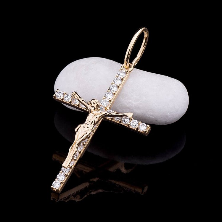 Золотой крестик с фианитами п02114 Золотой крестик с фианитами п02114 от ювелирного магазина Оникс