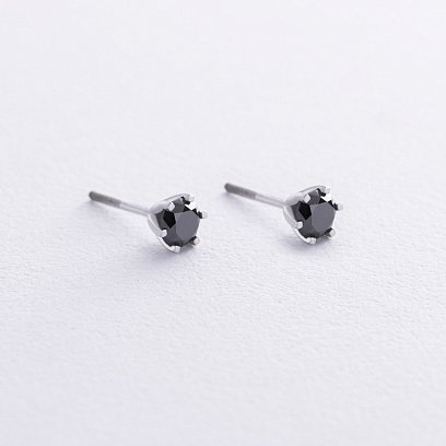 Серьги - пусеты с черными бриллиантами (белое золото) 336271121