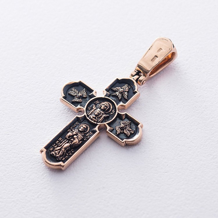 Православний хрест з чорнінням "Розп'яття Христове. Спас Нерукотворний. Ікона Божої Матері Знамення. Святитель Миколай" п02984 від ювелірного магазину Онікс - 1