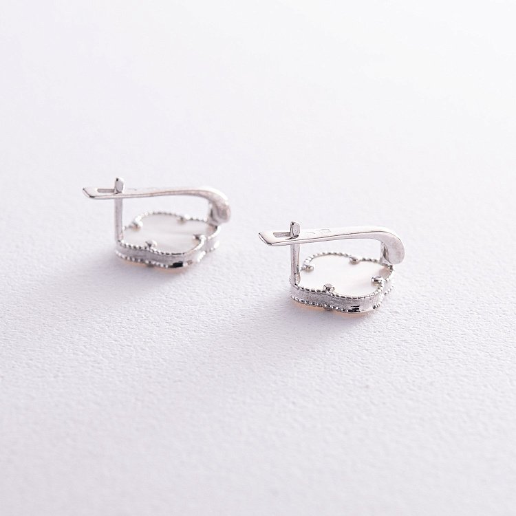 Серебряные серьги "Клевер" с перламутром 122114 от ювелирного магазина Оникс - 4